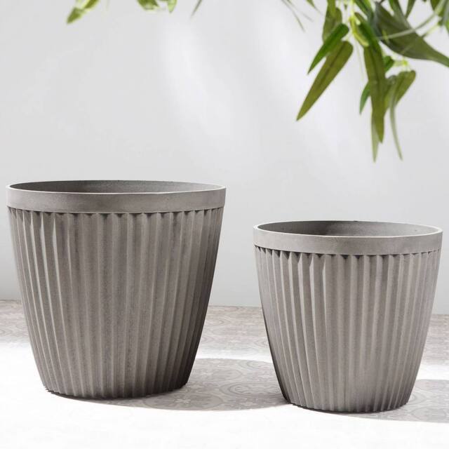 Wyld and Coco Taupe Round Fibre-Clay Planter 36 cm All-Weather in Grey - image 1