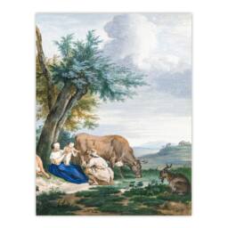 Artery8 Aert Schouman Framed Wall Art Peasant Family in a Landscape with Cattle - Size: A4 - thumbnail 3