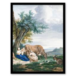 Artery8 Aert Schouman Framed Wall Art Peasant Family in a Landscape with Cattle - Size: A4 - thumbnail 1