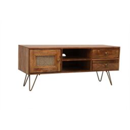 Jaipur Furniture Ltd Nyack TV unit - Mango Wood/Iron - L40 x W120 x H50 cm - Light Brown with Natural Rattan - Assembly Required