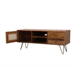 Jaipur Furniture Ltd Nyack TV unit - Mango Wood/Iron - L40 x W120 x H50 cm - Light Brown with Natural Rattan - Assembly Required - thumbnail 7