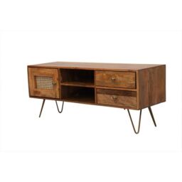 Jaipur Furniture Ltd Nyack TV unit - Mango Wood/Iron - L40 x W120 x H50 cm - Light Brown with Natural Rattan - Assembly Required - thumbnail 3