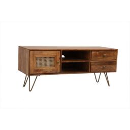 Jaipur Furniture Ltd Nyack TV unit - Mango Wood/Iron - L40 x W120 x H50 cm - Light Brown with Natural Rattan - Assembly Required - thumbnail 5