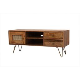 Jaipur Furniture Ltd Nyack TV unit - Mango Wood/Iron - L40 x W120 x H50 cm - Light Brown with Natural Rattan - Assembly Required - thumbnail 6