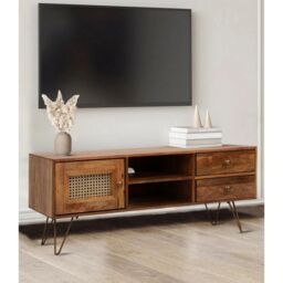 Jaipur Furniture Ltd Nyack TV unit - Mango Wood/Iron - L40 x W120 x H50 cm - Light Brown with Natural Rattan - Assembly Required - thumbnail 9