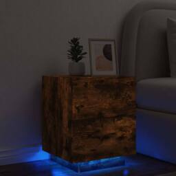 Berkfield Home Decorative Bedside Cabinet with LED Lights Smoked Oak Engineered Wood in Brown - thumbnail 2