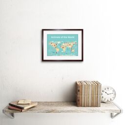 "Artery8 Wall Art Print Animals of The World Map Art Framed 9x7 inch in Brown - Size: W7"" x H9""" - thumbnail 2