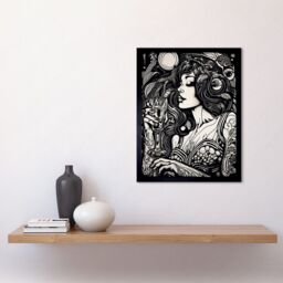 "Artery8 Wall Art Print Woman Drinking Wine Black & White Art Framed - Size: W12"" x H16""" - thumbnail 2