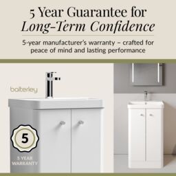 Balterley Modern Bathroom Floor Standing 2 Door Vanity Unit Basin, White, 505mm in White - thumbnail 4