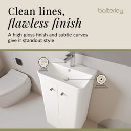 Balterley Modern Bathroom Floor Standing 2 Door Vanity Unit Basin, White, 505mm in White - thumbnail 7
