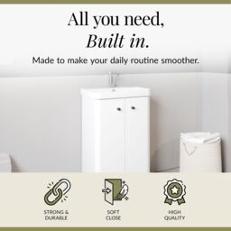 Balterley Modern Bathroom Floor Standing 2 Door Vanity Unit Basin, White, 505mm in White - thumbnail 2