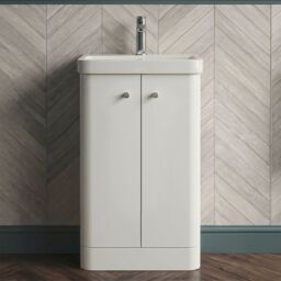 Balterley Modern Bathroom Floor Standing 2 Door Vanity Unit Basin, White, 505mm in White - thumbnail 9
