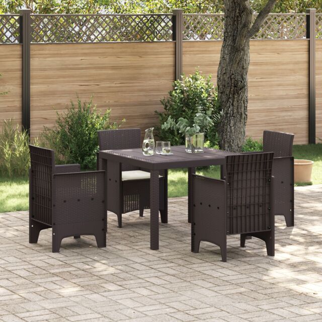 Berkfield Home 5 Piece Garden Dining Set with Cushions Brown Poly Rattan - image 1