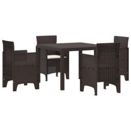 Berkfield Home 5 Piece Garden Dining Set with Cushions Brown Poly Rattan - thumbnail 2