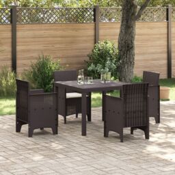Berkfield Home 5 Piece Garden Dining Set with Cushions Brown Poly Rattan