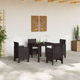 Berkfield Home 5 Piece Garden Dining Set with Cushions Brown Poly Rattan - thumbnail 3