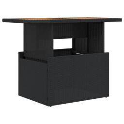 Berkfield Home Garden Table Black 100x55x73 cm Poly Rattan & Acacia Wood - Size: 100 x 55 x 73 cm