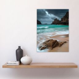 "Artery8 Porthcurno Beach Cliffs Dramatic Landscape Wall Art Print in Blue - Size: W24"" x H32""" - thumbnail 4
