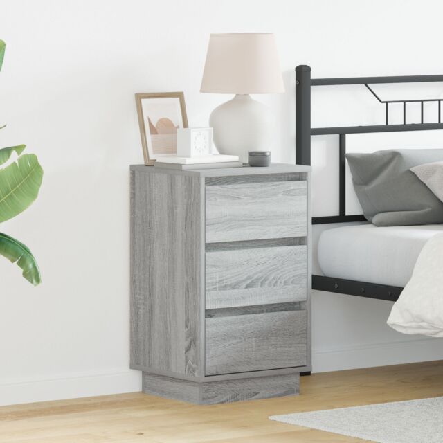 Berkfield Home Bedside Cabinet with LED Grey Sonoma 39x34.5x65 cm Engineered Wood - image 1