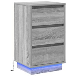 Berkfield Home Bedside Cabinet with LED Grey Sonoma 39x34.5x65 cm Engineered Wood - thumbnail 2