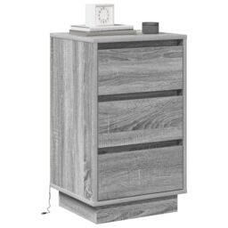 Berkfield Home Bedside Cabinet with LED Grey Sonoma 39x34.5x65 cm Engineered Wood - thumbnail 3