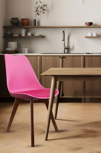 Fusion Living Soho Plastic Dining Chair with Squared Dark Wood Legs in Bright Pink - image 1