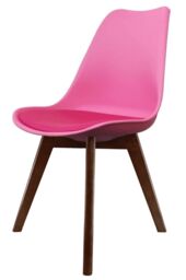 Fusion Living Soho Plastic Dining Chair with Squared Dark Wood Legs in Bright Pink - thumbnail 2