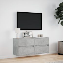 Berkfield Home TV Wall Cabinet with LED Lights Concrete Grey 100x31x45 cm - Size: 100 x 31 x 45 cm - thumbnail 4