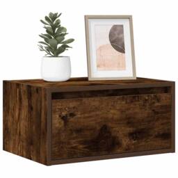 Berkfield Home Wall-mounted Bedside Cabinet with LED Lights Smoked Oak in Brown