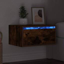 Berkfield Home Wall-mounted Bedside Cabinet with LED Lights Smoked Oak in Brown - thumbnail 5
