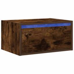 Berkfield Home Wall-mounted Bedside Cabinet with LED Lights Smoked Oak in Brown - thumbnail 3