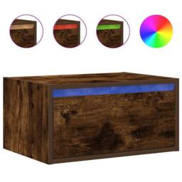 Berkfield Home Wall-mounted Bedside Cabinet with LED Lights Smoked Oak in Brown - thumbnail 2