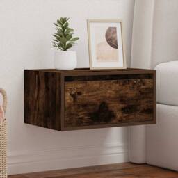 Berkfield Home Wall-mounted Bedside Cabinet with LED Lights Smoked Oak in Brown - thumbnail 4