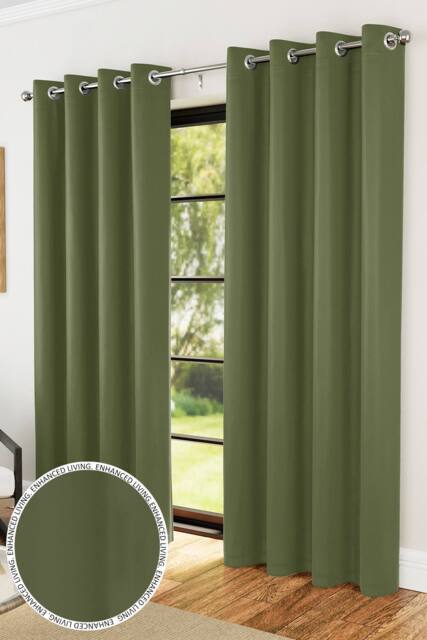 Enhanced Living Plain Supersoft Thermal Room Darkening Eyelet Curtains - Pair in Green - Size: 168 cm width x 229 cm drop - image 1