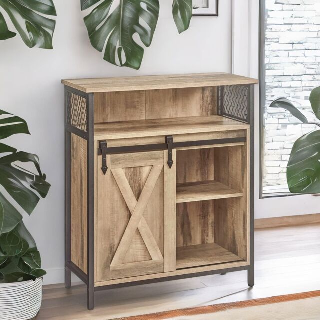 FURNOS Multipurpose Kitchen Sideboard Buffet Cabinet With Sliding Barn Door in Natural - image 1