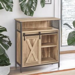 FURNOS Multipurpose Kitchen Sideboard Buffet Cabinet With Sliding Barn Door in Natural - thumbnail 1