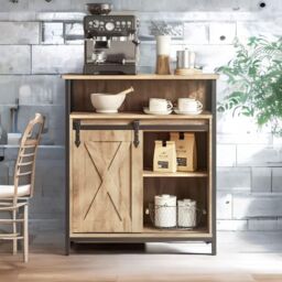FURNOS Multipurpose Kitchen Sideboard Buffet Cabinet With Sliding Barn Door in Natural - thumbnail 3
