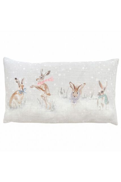 Evans Lichfield Snowy Hare Hand Painted Printed Christmas Cushion - Size: 30 cm x 50 cm - image 1