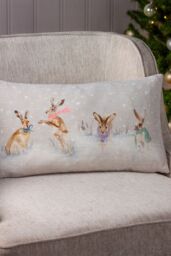 Evans Lichfield Snowy Hare Hand Painted Printed Christmas Cushion - Size: 30 cm x 50 cm - thumbnail 3