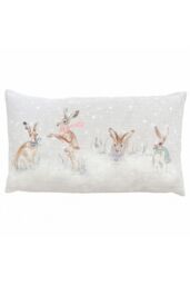 Evans Lichfield Snowy Hare Hand Painted Printed Christmas Cushion - Size: 30 cm x 50 cm - thumbnail 1