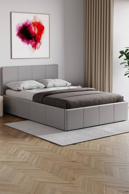 HD Designs Lisbon Small Double Ottoman Leather Bed Frame UKFR Fabric in Grey - image 1