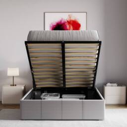 HD Designs Lisbon Small Double Ottoman Leather Bed Frame UKFR Fabric in Grey - thumbnail 8
