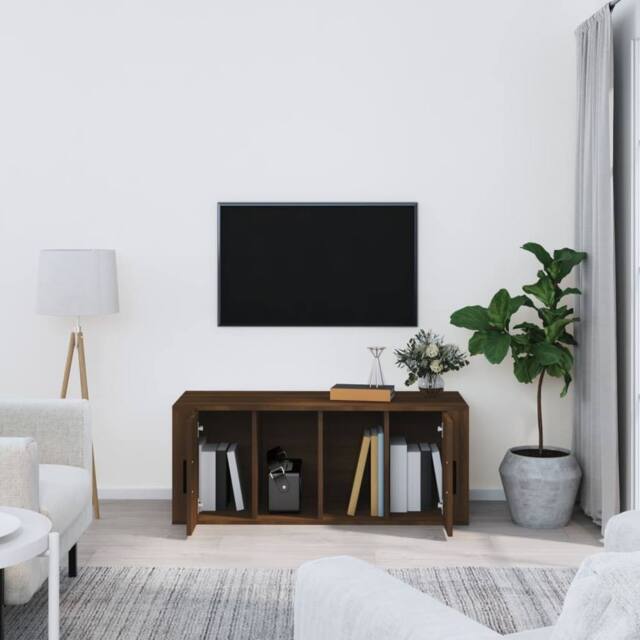 Berkfield Home TV Cabinet Brown Oak 100x35x40 cm Engineered Wood - Size: 100 x 35 x 40 cm - image 1