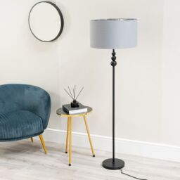 ValueLights Marissa Grey & Chrome Shade with Black Stacked Ball Floor Lamp with LED Bulb - thumbnail 4