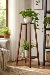 Garden Sanctuary Vintage Tiered Indoor Plant Stand Solid Wood Display Shelf in Brown - thumbnail 2