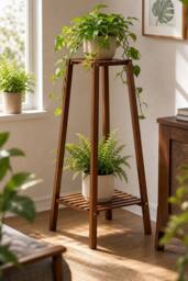 Garden Sanctuary Vintage Tiered Indoor Plant Stand Solid Wood Display Shelf in Brown