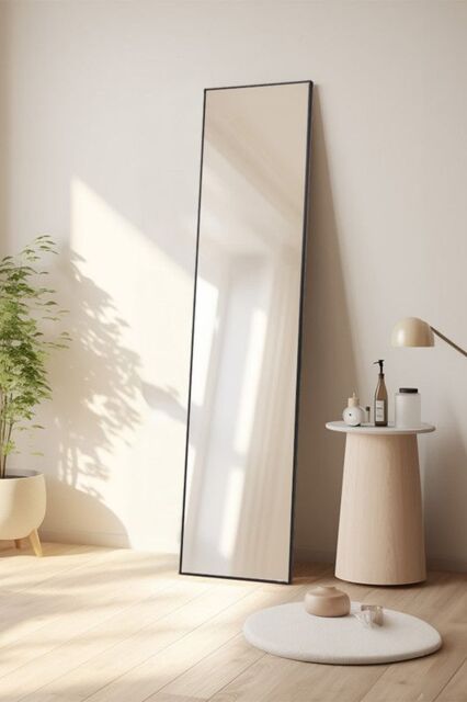 H&O Direct 40x150cm Modern Slim Frame Floor Standing Full Length Mirror in Black - Size: 40x150 cm - image 1