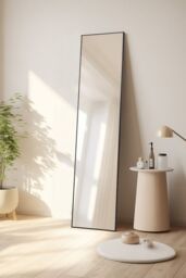 H&O Direct 40x150cm Modern Slim Frame Floor Standing Full Length Mirror in Black - Size: 40x150 cm - thumbnail 1