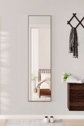 H&O Direct 40x150cm Modern Slim Frame Floor Standing Full Length Mirror in Black - Size: 40x150 cm - thumbnail 2
