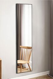 H&O Direct 40x150cm Modern Slim Frame Floor Standing Full Length Mirror in Black - Size: 40x150 cm - thumbnail 3